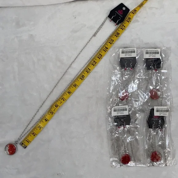 Lot of 40 Paparazzi Twinkly Treasury Red Necklace & Earring sets new in packages - Picture 8 of 11